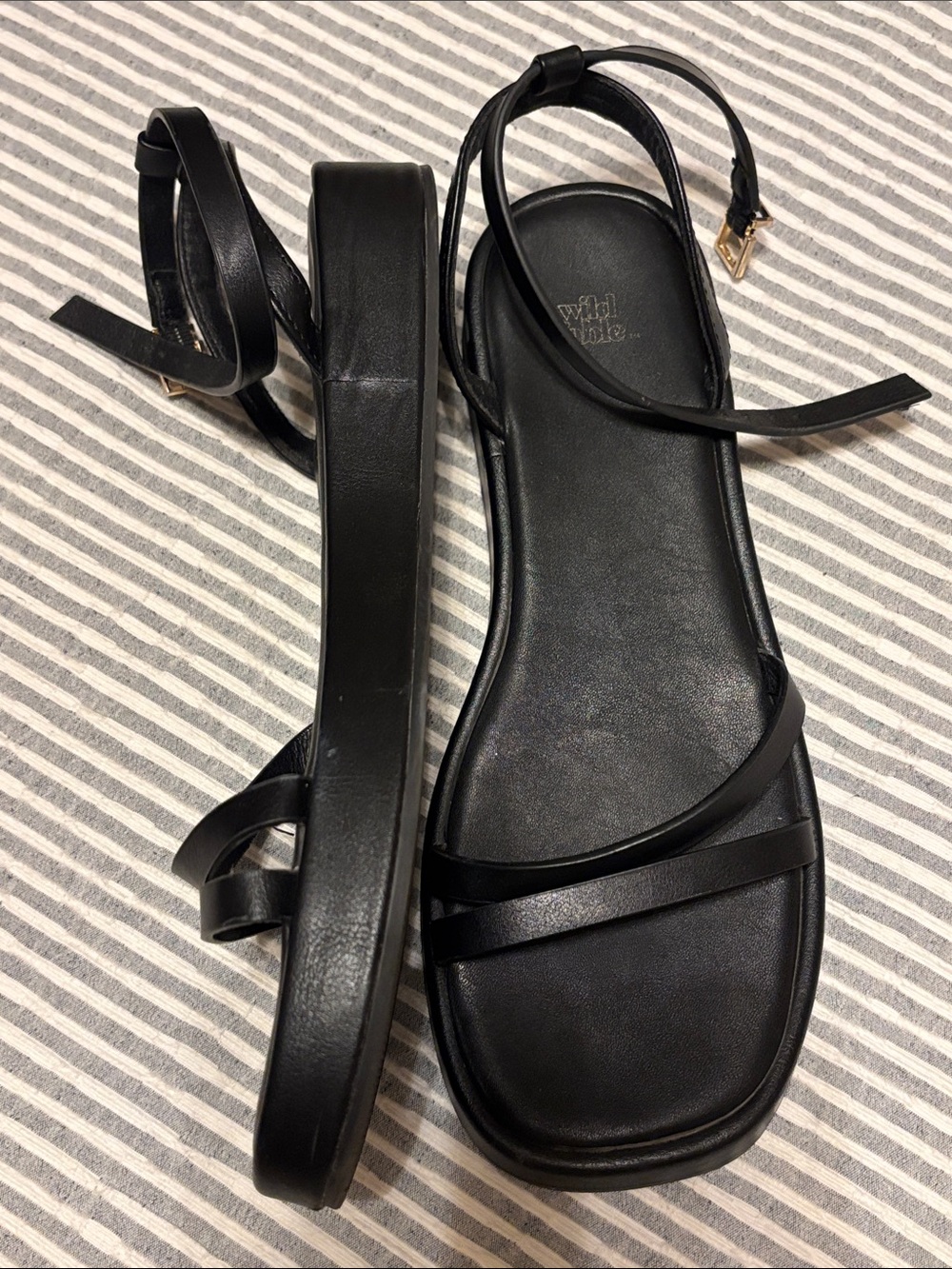 wild fable Black Strappy Ankle-Sling Sandals with Square Toe - Picture 3 of 3